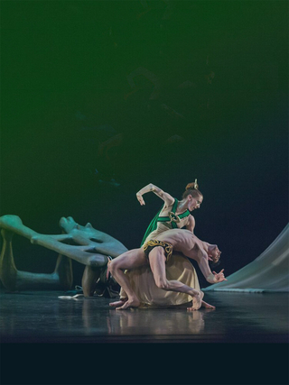 A photo of dancers Blakeley White-MGuire and Lorenzo Pagano performing in Martha Graham's dance, Night Journey