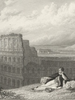 Nineteenth century engraving of Lord Byron contemplating the Colosseum