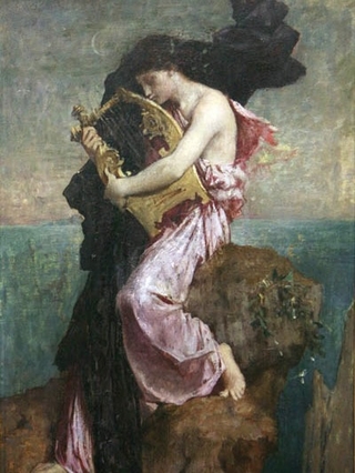 A 19th-century painting of Sappho embracing her lyre, by Jules Elie Delaunay.