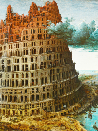 A close-up of Pieter Bruegel's painting, The Tower of Babel.