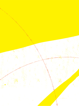 Abstract illustration of white shadows falling on a vivid yellow background with red intersecting lines