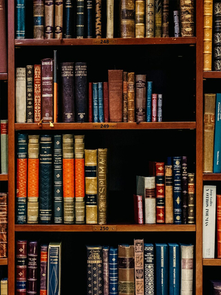 A photo of a bookshelf. 