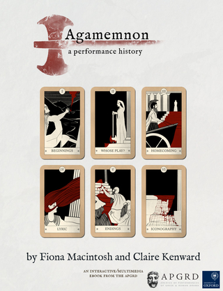 Front cover of the Agamemnon ebook, featuring six illustrated tarot-style cards depicting scenes from the tragedy