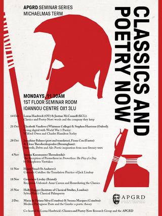 Poster for the Classics and Poetry Now seminar series