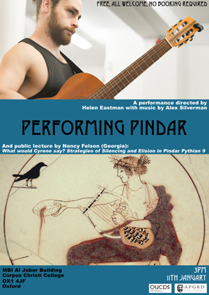 Poster for Performing Pindar event at the APGRD in 2019